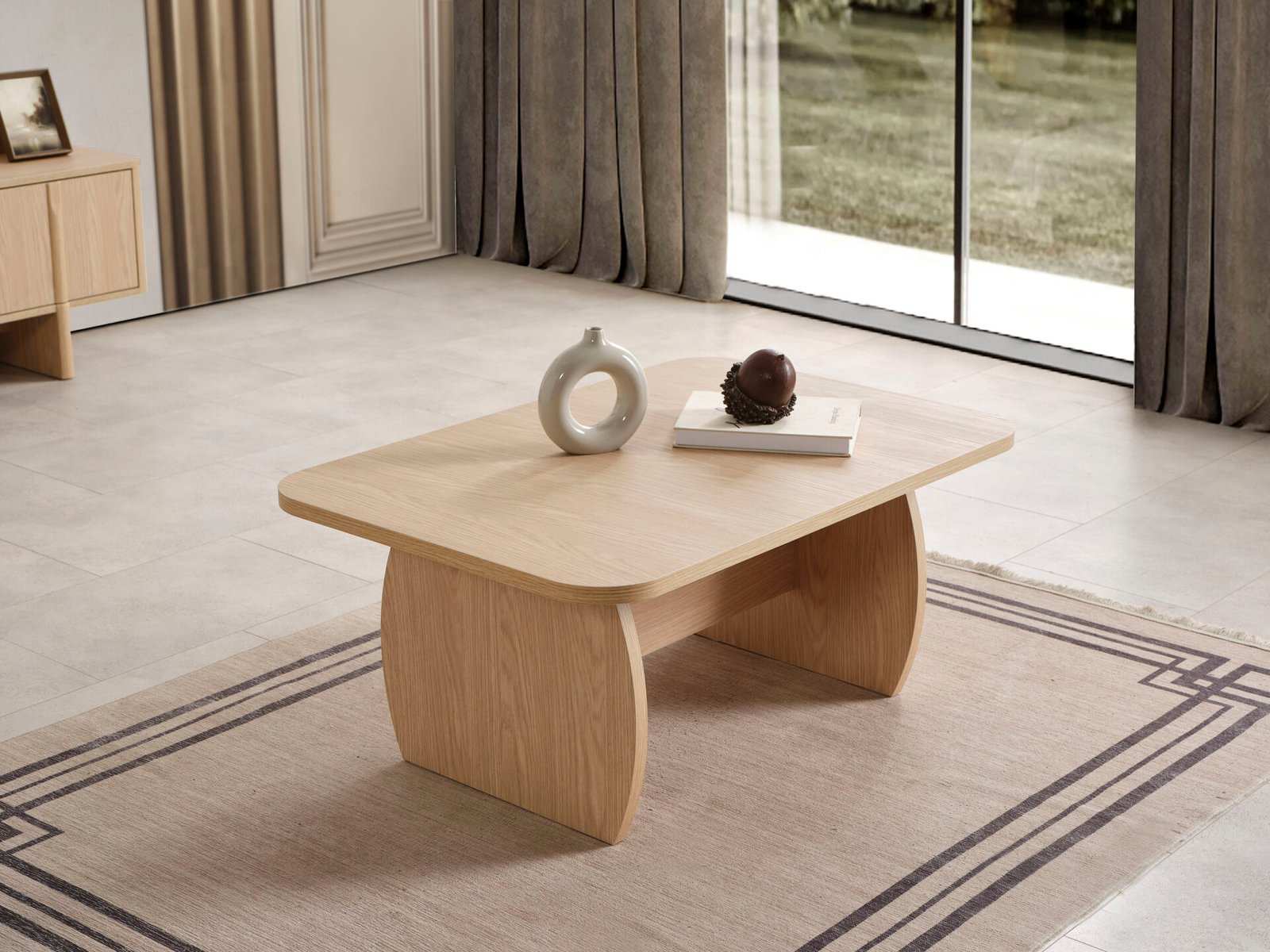 Modern Star Orta Sehpa, doğal ahşap tabla, yuvarlak kenarlar ve minimalist salon mobilyası - Odasen