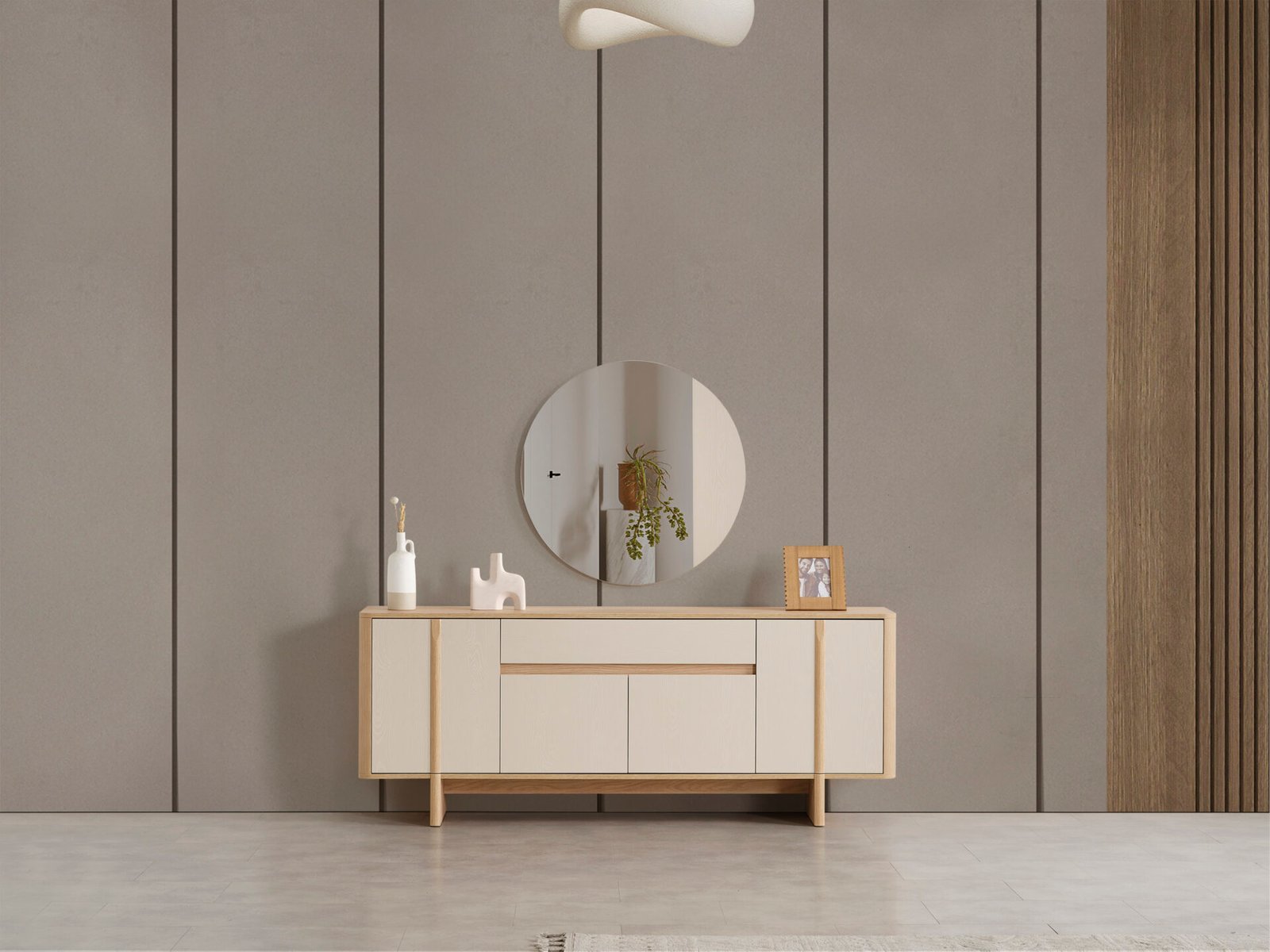Stil Yemek Odası Konsol, doğal ahşap detaylı, minimalist depolama alanı ve şık çizgilerle yemek odası mobilyası - Odasen