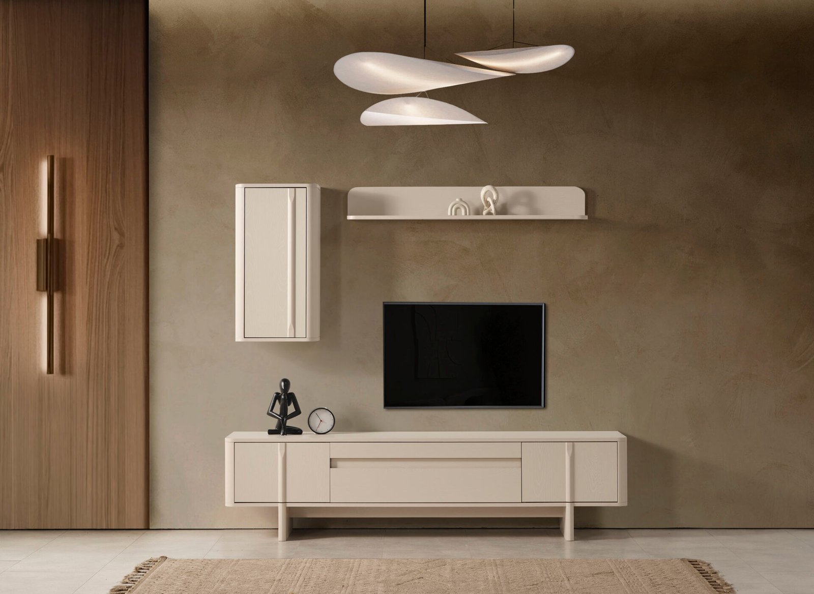 Odasen Modern TV Ünitesi - Salon için minimalist tasarımlı, duvara monte raf ve konsol içeren şık televizyon ünitesi.