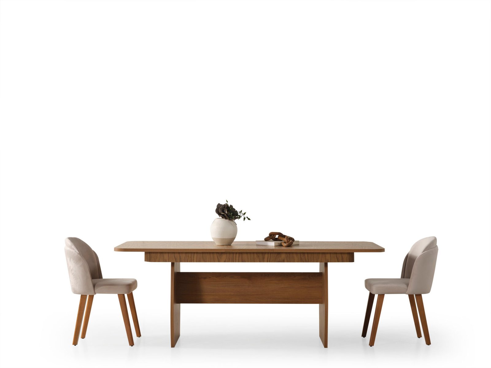 Zirve Yemek Odası Yemek Masası, doğal ahşap tabla, konforlu sandalyeler ve minimalist tasarım yemek alanı - Odasen