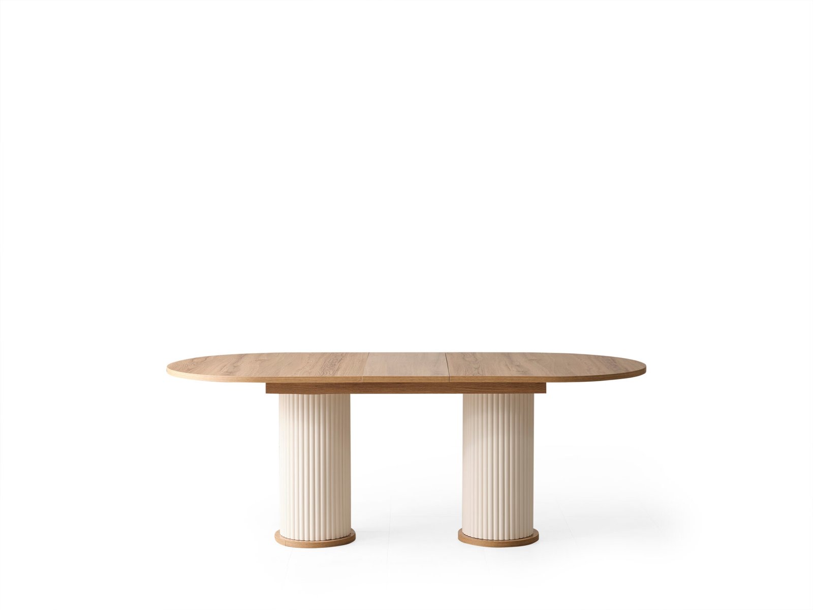 Modern Derin Yemek Masası, oval ahşap tabla, sütun ayaklar, minimalist tasarım - Odasen