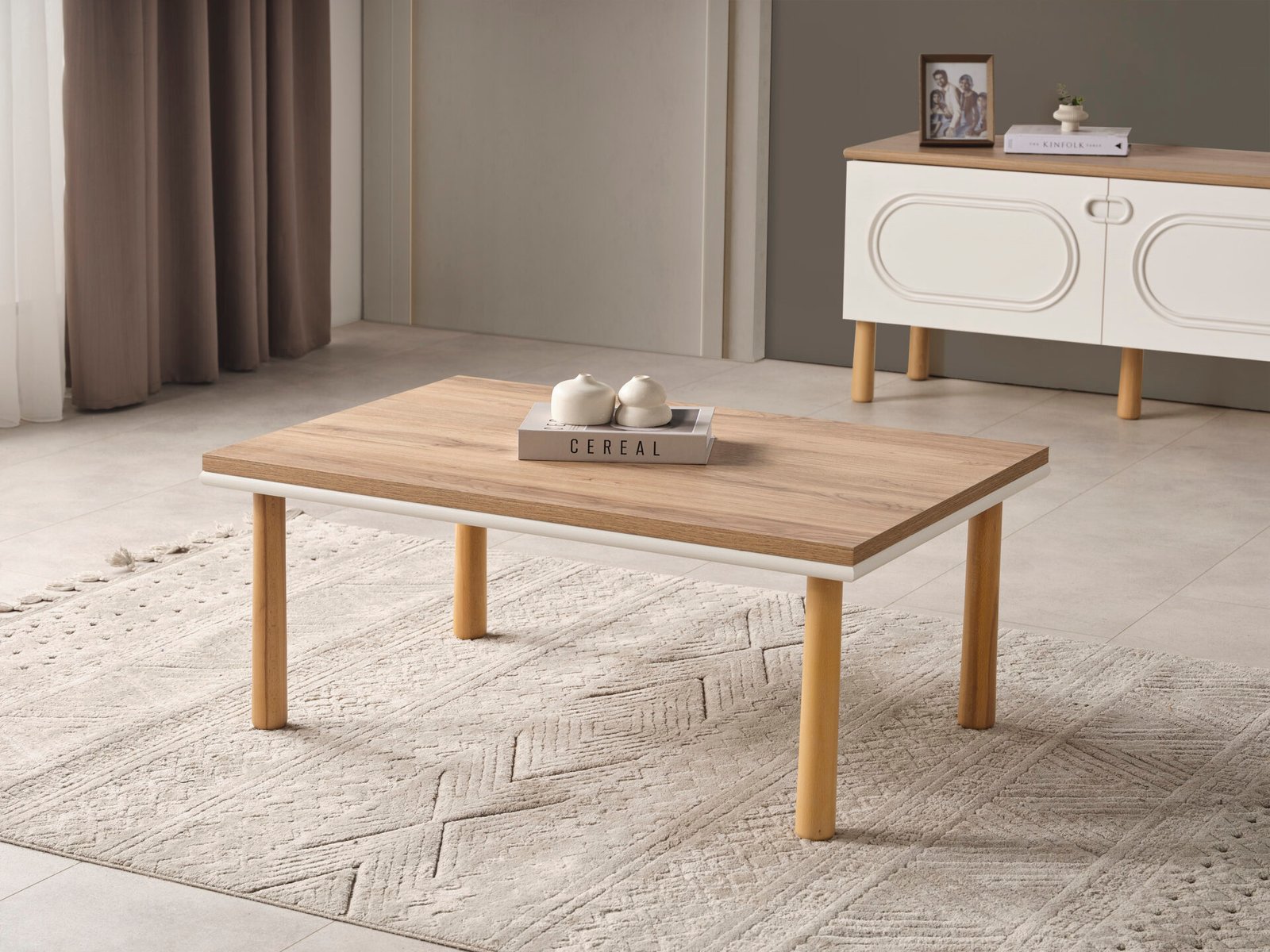 Modern Derin Orta Sehpa, doğal ahşap tabla, ahşap ayaklar ve minimalist salon mobilyası - Odasen