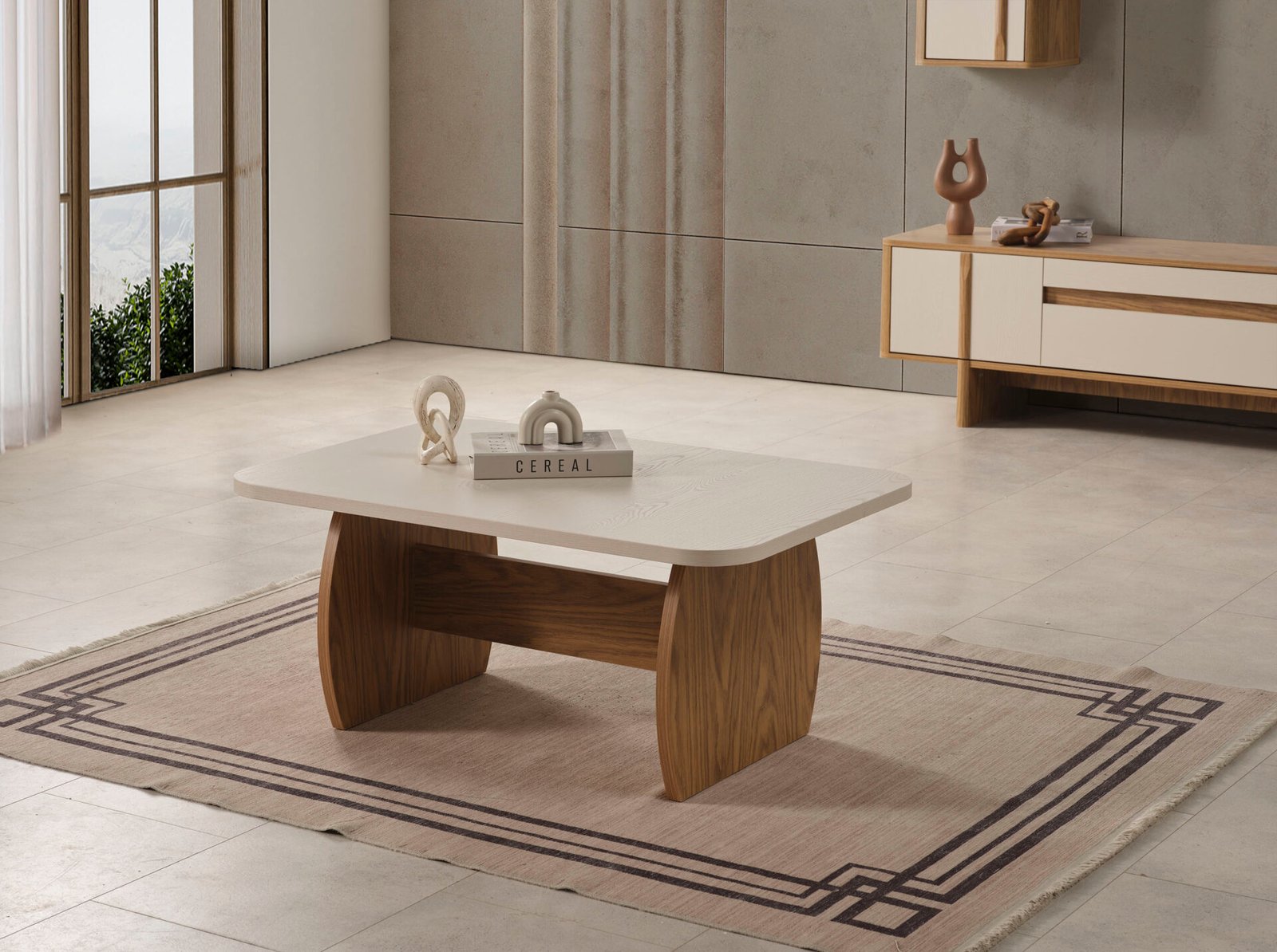 Eylül Yemek Odası Konsol, açık renkli, geniş çekmeceli büfe ve yuvarlak ayna ile minimalist depolama çözümü - Odasen