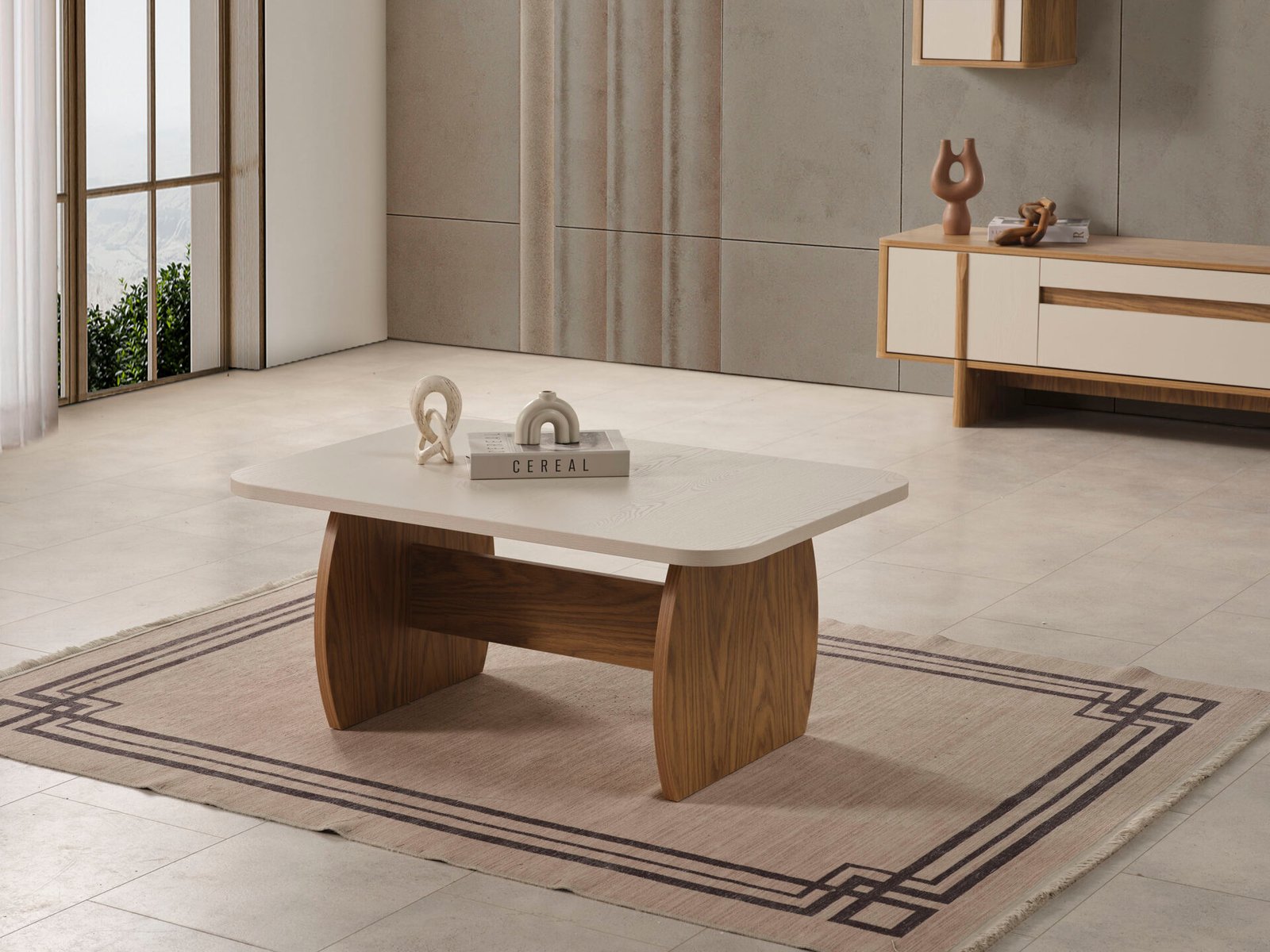 Eylül Yemek Odası Konsol, açık renkli, geniş çekmeceli büfe ve yuvarlak ayna ile minimalist depolama çözümü - Odasen